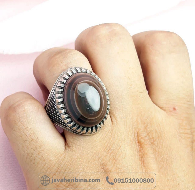 انگشتر عقیق باباقوری یمنی نقره مردانه دست ساز _کد:34957