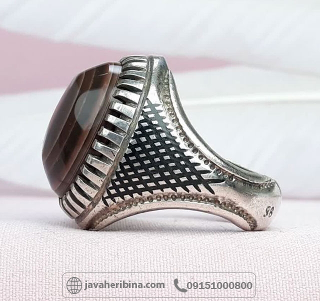 انگشتر عقیق باباقوری یمنی نقره مردانه دست ساز _کد:34957