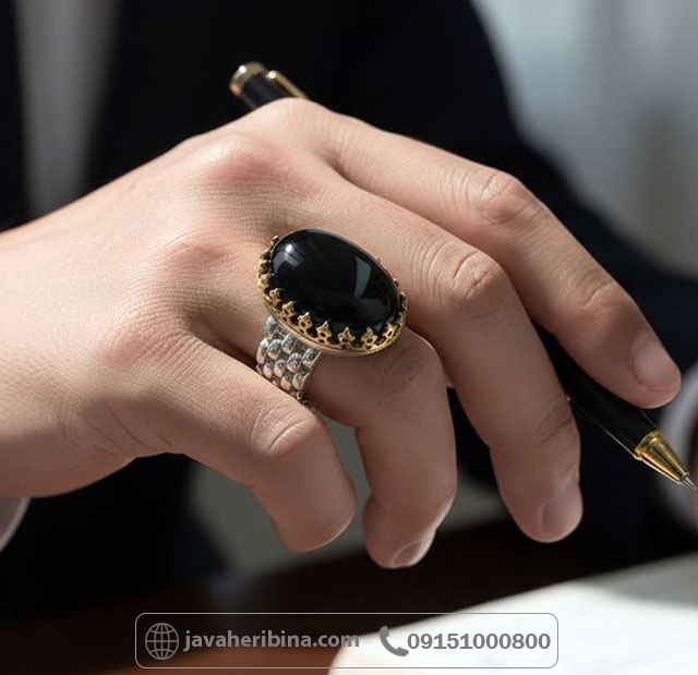 انگشتر عقیق سیاه (اونیکس) نقره مردانه رولکسی _کد:34959