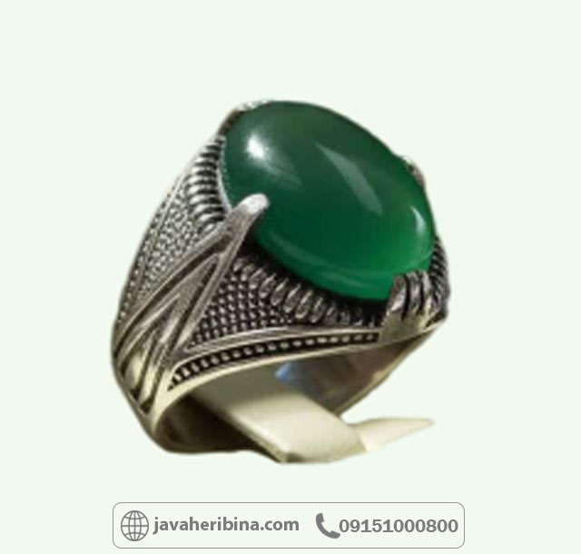 انگشتر عقیق سبز نقره مردانه خوش رنگ _کد:34961