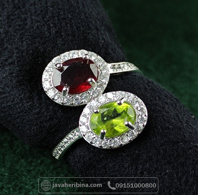 انگشتر چند جواهر زبرجد و یاقوت گارنت زنانه _کد:34990