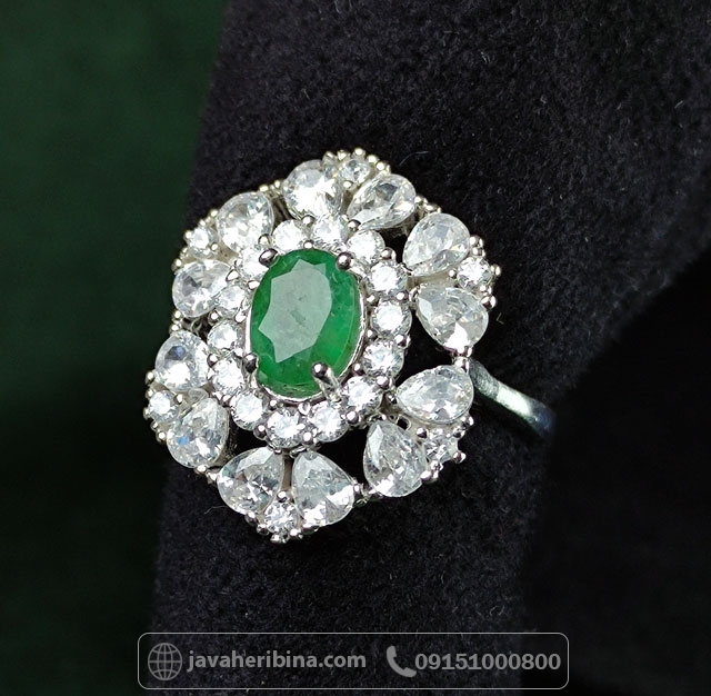 انگشتر زمرد زامبیا رودیوم بسیار خوشرنگ زنانه _کد:34992
