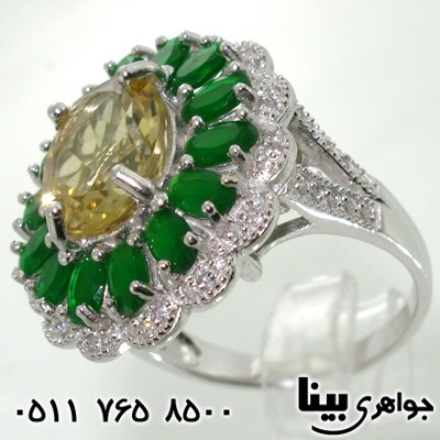 انگشتر سیترین درشت وجید سبز اشرافی زنانه
