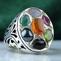 انگشتر چند جواهر نقره مردانه فاخر _کد:35007