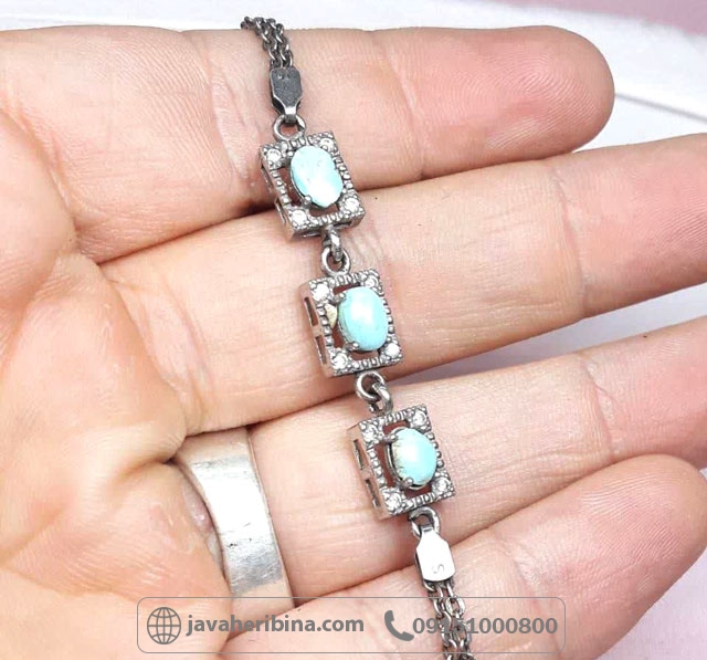 دستبند فیروزه نیشابوری نقره زنانه
