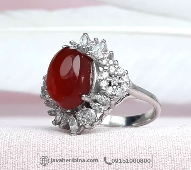 انگشتر عقیق یمنی سرخ نقره زنانه _کد:35094