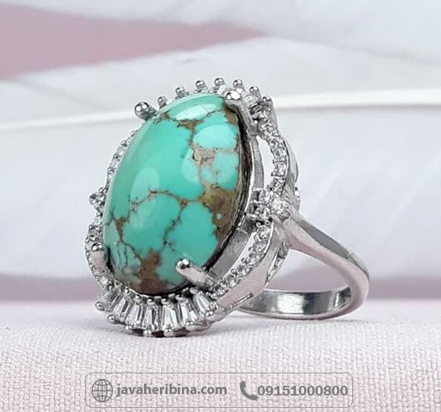 انگشتر فیروزه نیشابوری نقره زنانه رودیوم _کد:35107