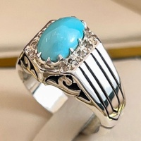 انگشتر فیروزه نیشابوری عجمی فاخر با 10 قطعه الماس _کد:35144