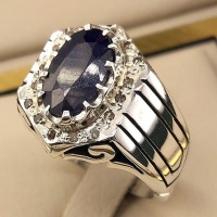 انگشتر یاقوت کبود با مخراج 16 قطعه الماس _کد:35148