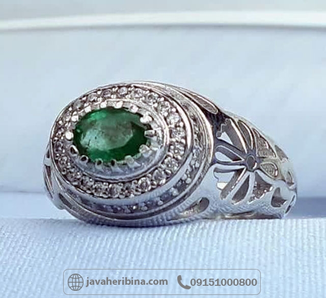 انگشتر زمرد نقره مردانه رودیوم _کد:35177