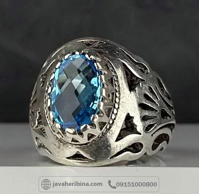 انگشتر توپاز سوئیسی  نقره مردانه زیبا _کد:35202