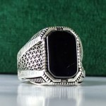 انگشتر عقیق سیاه (اونیکس) ترک نقره مردانه