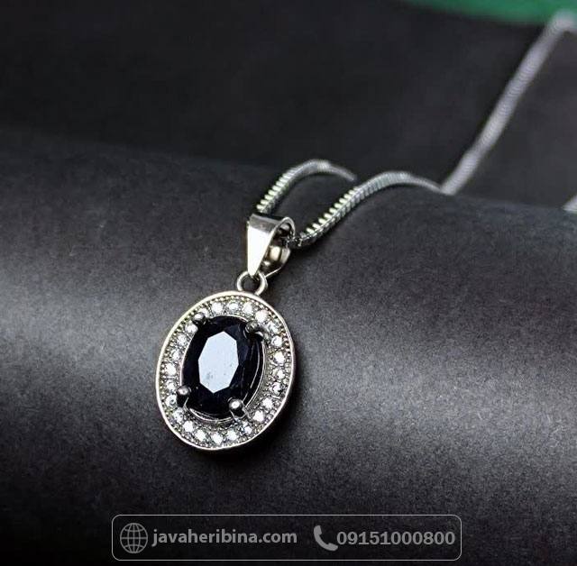 گردنبند یاقوت کبود نقره زنانه بدون زنجیر _کد:35226