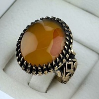انگشتر عقیق یمنی پرتقالی طلاروس مردانه زیبا _کد:35255