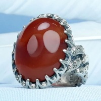 انگشتر عقیق یمنی پرتقالی نقره مردانه درشت و زیبا _کد:35273