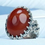 انگشتر عقیق یمنی پرتقالی نقره مردانه درشت و زیبا