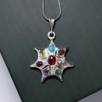 گردنبند چند جواهر نقره طرح خورشید بدون زنجیر _کد:35276