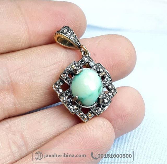 گردنبند فیروزه نیشابوری طرح مارکازیت رودیوم _کد:35328