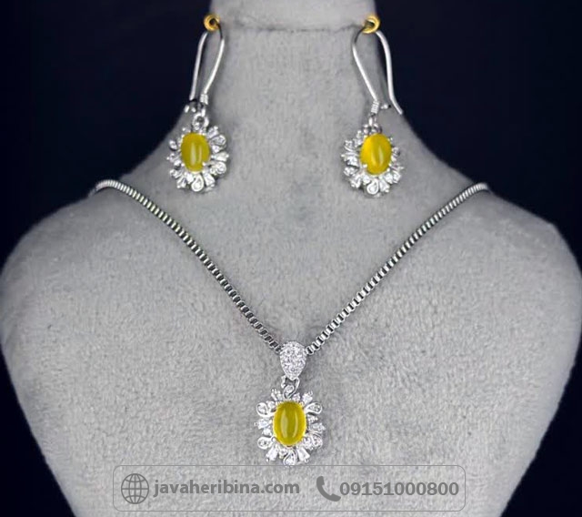 سرویس عقیق شرف الشمس نقره زنانه سایز نگین 5*8 بدون زنجیر _کد:35369