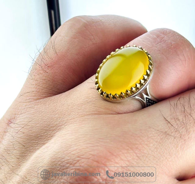 انگشتر عقیق شرف الشمس نقره مردانه سایز نگین 13*18 _کد:35417