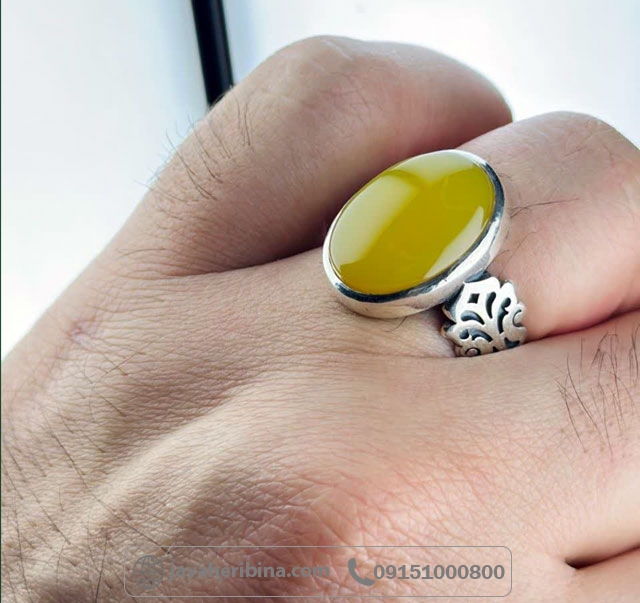 انگشتر عقیق شرف الشمس نقره مردانه با سایز نگین 15*20 _کد:35419