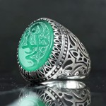 انگشتر عقیق سبز نقره مردانه با حکاکی یا رقیه