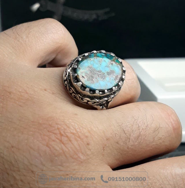 انگشتر فیروزه نیشابوری پشت بسته همراه با حرز امام جواد و تربت اثر استاد صدر _کد:35636