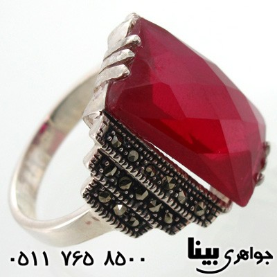 انگشتر یاقوت سرخ وحدید پلکانی درشت زنانه