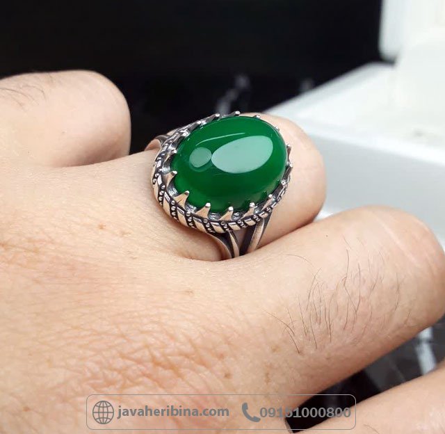 انگشتر عقیق سبز نقره مردانه طرح ذوالفقار _کد:35703