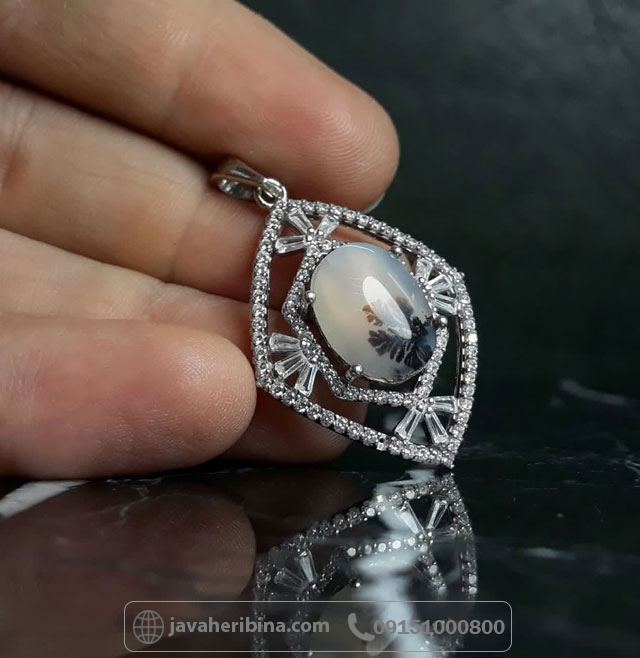 گردنبند عقیق شجری تک درخت نقره زنانه با روکش رودیوم _کد:35710