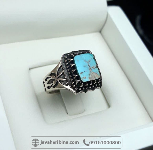 انگشتر فیروزه نیشابوری نقره مردانه _کد:35711