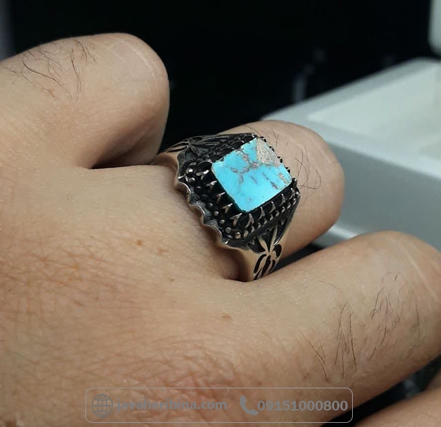 انگشتر فیروزه نیشابوری نقره مردانه _کد:35711