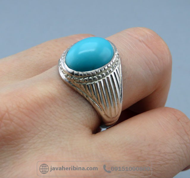 انگشتر فیروزه عجمی با ساخت استاد مطاهری و نقره 950 عیار _کد:35746