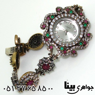 ساعت جید سرخ و سبز طرح گل زنانه