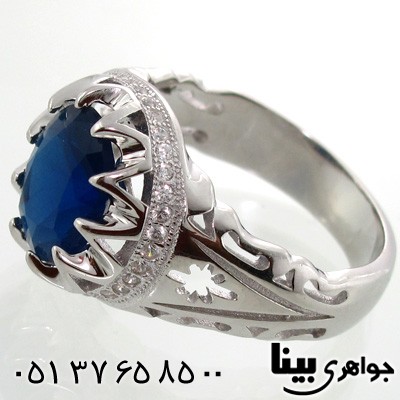 انگشتر ابسیدین آبی طرح اسلیمی مردانه درشت