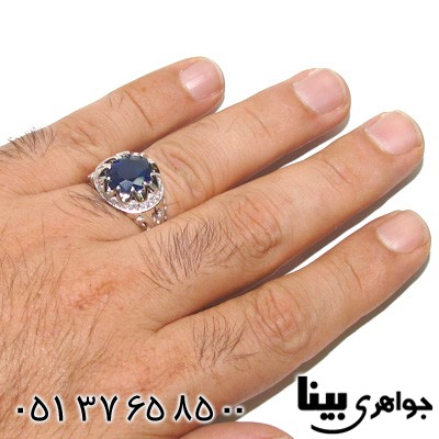 انگشتر ابسیدین آبی طرح اسلیمی مردانه درشت