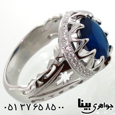 انگشتر ابسیدین آبی طرح اسلیمی مردانه درشت