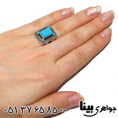 انگشتر حدید و طرح فیروزه مستطیلی زنانه