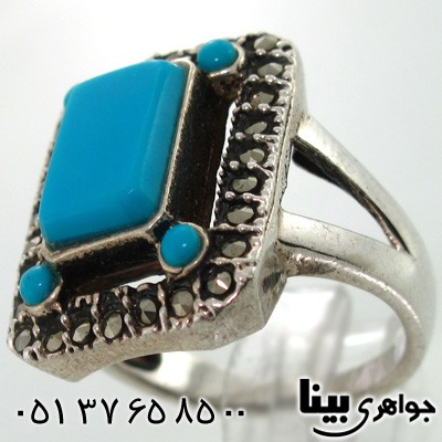 انگشتر حدید و طرح فیروزه مستطیلی زنانه