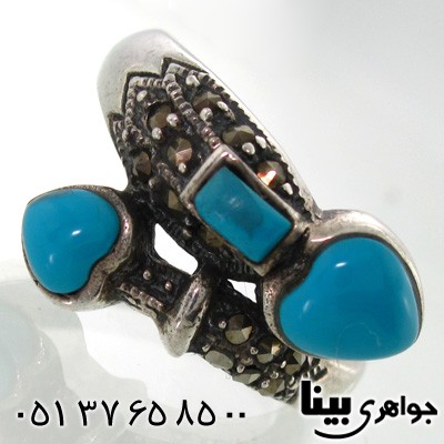 انگشتر حدید و قلب طرح فیروزه زنانه