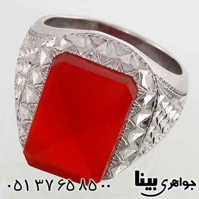 انگشتر عقیق یمنی مردانه با تراش خاص آینه کاری