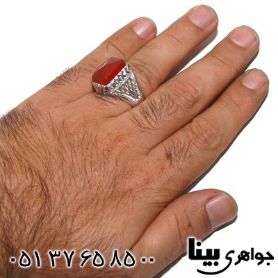 انگشتر عقیق یمنی مردانه با تراش خاص آینه کاری
