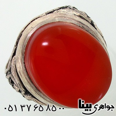 انگشتر عقیق یمنی مردانه درشت فاخر قلم زنی برجسته اسلیمی
