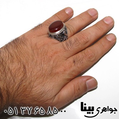 انگشتر عقیق یمنی مردانه طرح هدهد و غزال