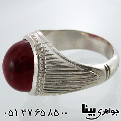 انگشتر یاقوت سرخ صنعتی مردانه طرح شمسه