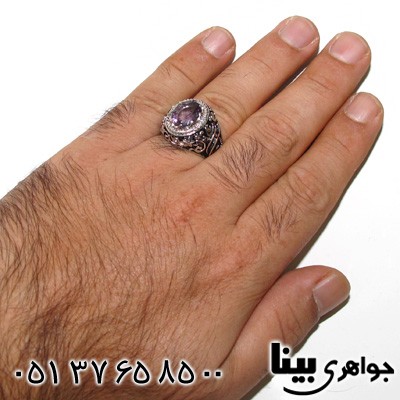 انگشتر آمتیست مردانه با حکاکی یاحسین و یا ابوالفضل