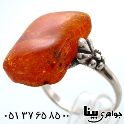 انگشتر کهربا پلندی زنانه طرح خزه ای سه بعدی درشت