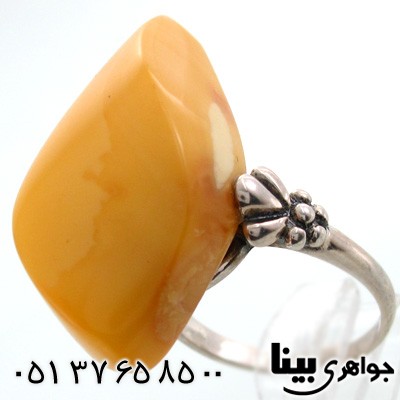انگشتر کهربا پلندی زنانه لوزی