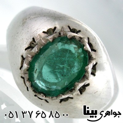 انگشتر زمرد مردانه تمام چنگ اسلیمی ساده