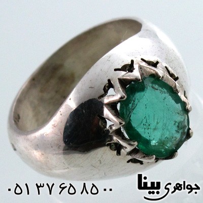 انگشتر زمرد مردانه تمام چنگ اسلیمی ساده
